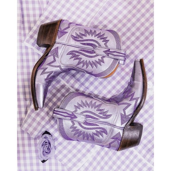 Metallic Embroidered Cowgirl Boots For Women Pointed Toe Western Chunky Heel - Picture 5 of 5